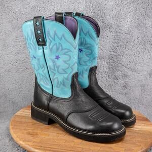 Ariat Cowboy Leather Western Boots Womens 8.5 B Aqua Teal Blue Black 16707